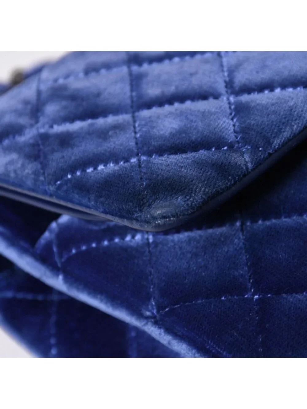 Chanel Quilted 25 Shoulder Bag Double Flap Velour Blue Black